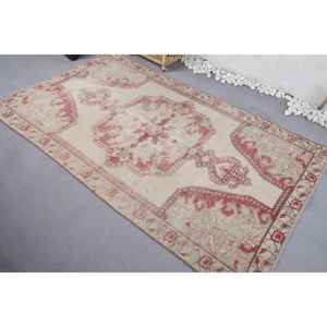Vintage Turkish Rug Large Area 4.6 X 7.5 ft Classic Beige <b>Red</b> Abstract Pattern Wool Material 10mm <b>Latex</b> for Hallway Room - Product Image 4
