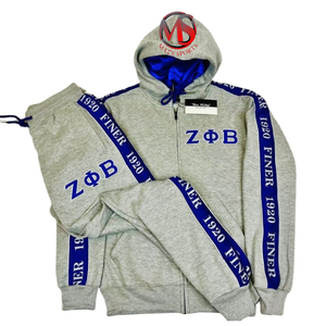 Sororité Zeta Phi Beta Broderie Lettres Lettres Taraudées Plus Fines À Travers L'épaule Satin Doublé À Capuche Divine Neuf Survêtements Ensembles - Product Image 1