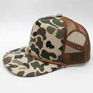 Gorra de béisbol de malla de 5 paneles con visera semicurva y camuflaje, con cuerda, al por mayor, protección solar, ajustable, estilo camionero, rendimiento y moda - Product Image 2