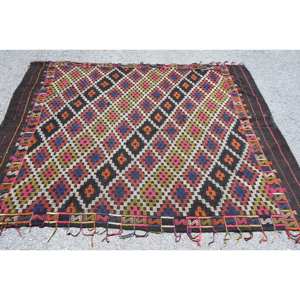 Alfombra tradicional de lana negra de 5,3x7,2 pies hecha a mano de área grande diseño de retales rectangulares turcos para látex adolescente para habitación de pasillo - Product Image 3