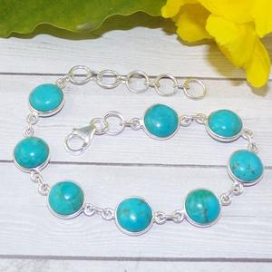 Pulsera de piedras preciosas turquesa de Plata de Ley 925 sólida, joyería de moda hecha a mano para niñas con chapado en rodio, joyería de plata fina - Product Image 6