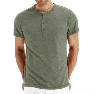 Camiseta de algodón para hombre, diseño de moda con cuello Henry, camisetas sólidas ajustadas, camisetas para hombre, camisetas de manga corta para hombre - Product Image 2