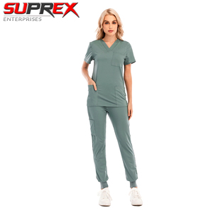 SUPREX ENTERPRISES Unisex Polyester Canvas Short Sleeve V-neck Nursing Hospital Lab Coat Uniform <b>Set</b> for <b>Doctors</b> - Product Image 5