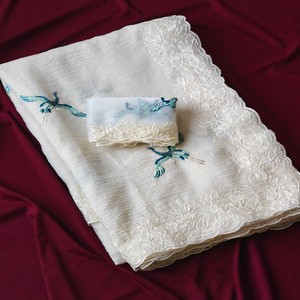 Sari de Tela Pura Crush VASTRA COTTAGE con Borde Bordado de Lucknow y Bordado de Mariposas Combinado con Blusa de Diseño - Product Image 1