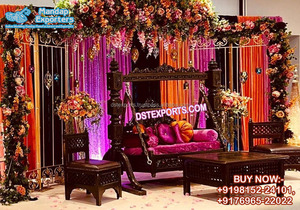 Columpios de madera de boda de pavo real hechos a mano antiguos escenario de columpio de boda indio escenario de boda tallado de pavo real Australia de alta calidad - Product Image 5