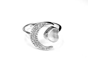 925 Sterling Silver Heart Shape Crescent Moon <b>Blank</b> Bezel Setting <b>Ring</b> Good For Ashes & Resin Work Breastmilk Keepsake Jewelry - Product Image 3
