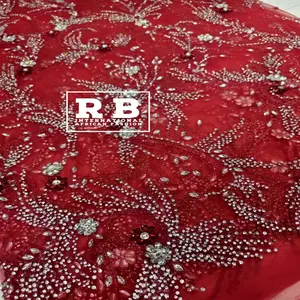 Deaded kristal iş modaya şık ve modaya uygun özel hint tasarımcı dantel kumaş