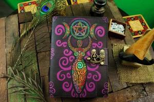 สมุดปกหนัง A3วินเทจแบบเกลียวผูกกับสมุดสเก็ตช์เปล่าพิมพ์ลาย Wiccan Pagan ของขวัญครบรอบการเดินทางอานที่มีผลผูกพัน - Product Image 2