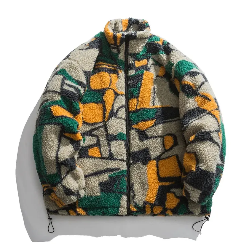 Jaket musim dingin ritsleting personalisasi mantel jaket bulu Sherpa desain terbaru jaket bulu Sherpa dengan cetakan Label kustom