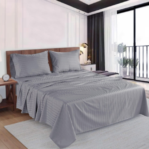 Ensemble de draps de lit Queen en coton 100% de luxe avec motif rayé pour la maison et l'hôtel, confortable et doux, ensemble de draps de lit 4 pièces - Product Image 2