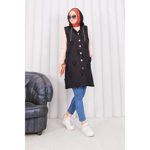 Chaleco Acolchado con Capucha y Botones para Mujer, Resistente al Viento, Ropa de Invierno, Bordado con Flores Vintage, Tejido de Punto, Hijab - Product Image 6