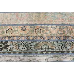 Tapis en laine turque vintage de 1.5x3,9 pieds, tissage plat en patchwork beige et vert avec support en latex pour décorations de salon - Product Image 5