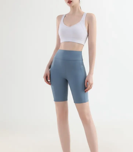 Pantalones cortos de motociclista sólidos personalizados para correr, deporte femenino, entrenamiento, Fitness, pantalones cortos de gimnasio para mujer, pantalones cortos de Yoga de algodón de cintura alta - Product Image 4