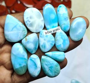 Lote de piedras preciosas sueltas de cabujón Larimar Natural, mezcla de formas y tamaños, parte posterior plana, piedras preciosas semipreciosas lisas a precio mayorista - Product Image 2