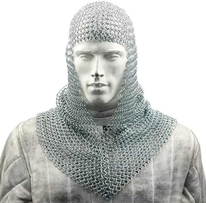 Authentique Vente en Gros Qualité Premium Médiévale Aluminium Chainmail Capot Complet Coif pour Cosplay Metal Armour Long Premium Chainmail - Product Image 3