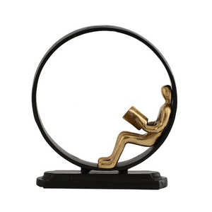 Classic <b>Gold</b> Finish Decorative Sculpture <b>Statue</b> with Black Round Base Handicraft Tabletop Installation for Home or Office Decor - Product Image 3