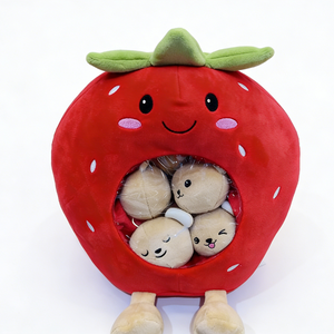 Mochila de peluche de fresa personalizada con lindas caras de conejo en el interior, juguete de peluche rojo para niños de 31 cm a 50 cm, unisex - Product Image 4