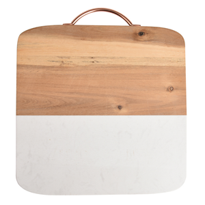 Planche à découper en bois d'acacia et marbre blanc avec poignée métallique, lavable au lave-vaisselle, écologique, personnalisable, haute qualité - Product Image 2