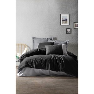 4 pièces, 100% coton, ensemble de couette uni, noir-gris, pour usage domestique - Product Image 1