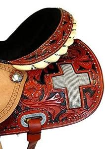 Selle de cheval occidentale Barkat Overseas, en cuir véritable souple et durable, avec une belle sculpture en forme de croix de diamant, pour la course équestre - Product Image 5