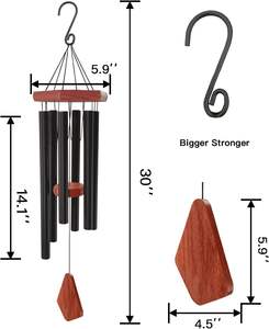 Carillons éoliens noirs élégants d'extérieur avec 6 tubes à tonalité profonde pour jardin patio Noël Sympathie Carillon éolien - Product Image 4