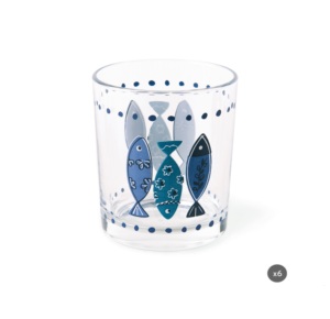 Drinkware Set 6pcs Transparent Glasses 25 cl (8.5 fl oz) Ocean-Inspired Design Fish Pattern Mediterranean Theme Ocean Excelsa - Product Image 1