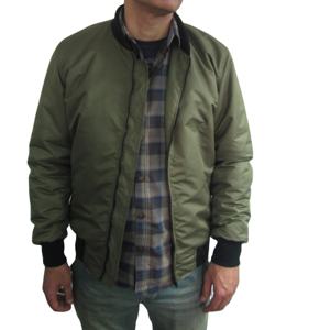 Men's Canvas Coated Bomber <b>Jacket</b> Casual Green Outerwear Quilted Lining Stand Collar Full Zip Front Logo - Product Image 2