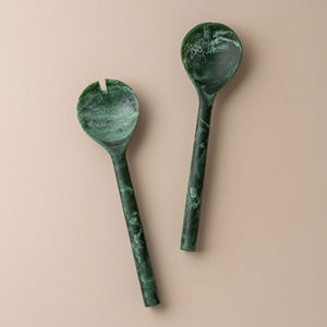 Ensemble de couverts à salade écologiques de couleur verte avec long manche en résine, cuillère et fourchette de mariage, outils de cuisine à domicile, prix raisonnable - Product Image 1