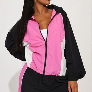 Tenues coupe-vent pour femmes manches longues fermeture éclair devant taille élastique coupe-vent survêtements meilleure qualité survêtements coupe-vent - Product Image 3