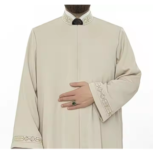 Léger respirant pleine longueur Vintage Imam Robe hommes broderie subtile vêtements musulmans traditionnels culte quotidien vendredi - Product Image 1