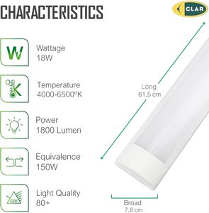 Clar Sirio nhôm LED Batten ánh sáng 10W/18W/36W/60W Ống tuyến tính 30cm/60cm/120cm tiết kiệm năng lượng cho chiếu sáng trong nhà dân cư - Product Image 2