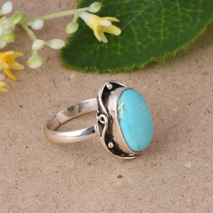 Bague de mariage de luxe en argent sterling et turquoise Kingman, bijou bohème fait main avec pierres précieuses, style sud-ouest, cadeau ajustable pour elle - Product Image 6