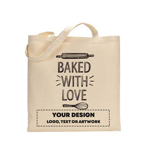 Bolsas de Lona de Algodón Personalizadas con Diseño 'Baked with Love', Bolsas de Compras con Logotipo Inspirado en Panadería, Bolsas de Estilo de Vida con Asa Larga - Product Image 1