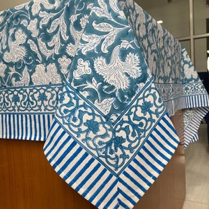 Mantel de algodón hecho a mano con flores indias azules mágicas turcas, juego de lino estampado con bloques de mano, Regalo para mamá, todos los tamaños disponibles - Product Image 3