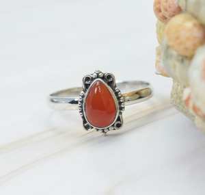 Anillo de piedras preciosas talladas en forma de pera suave de cornalina Natural, anillos de moda para fiesta de Plata de Ley 925, joyería para mujer a granel - Product Image 4