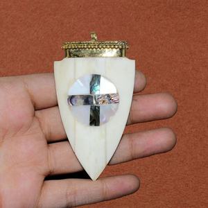 Colgante de cuerno de buey de piedras preciosas hechas a mano para hacer joyas, collar de alambre de plata, hallazgos envueltos, dijes de luna creciente - Product Image 3