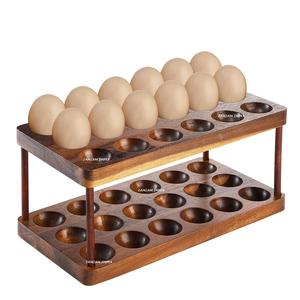 Porte-oeufs en bois d'acacia à 2 niveaux Plateau à oeufs en bois double couche Capacité 36 oeufs frais - Product Image 1