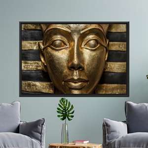 Impression sur toile élégante représentant un pharaon égyptien pour la décoration de maison de luxe, 1P : encadrement noir - Product Image 1