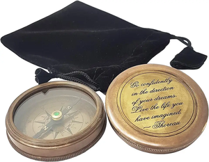 Haute qualité Vintage Antique laiton Mini poche boussole étui en cuir Unique en plein air cadeau Camping randonnée sport pointeur en aluminium - Product Image 5