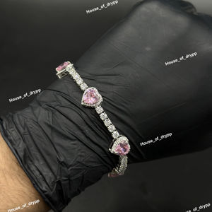 Pulsera de tenis de plata 925 con corte de corazón y moissanita rosa, diseño Iced Out, joyería de lujo romántica para mujer, regalo - Product Image 1