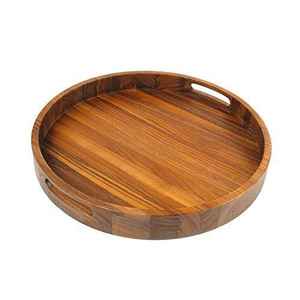 Bandeja para servir de madera rústica antigua con asas Diseño hecho a mano del fabricante de la India Exportador Productos artesanales de madera de bambú - Product Image 1