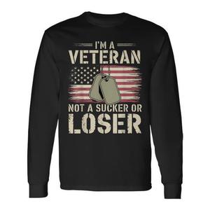 Camiseta de manga larga para veterano, diseño patriótico, soy un veterano, no un tonto ni un perdedor, cuello redondo unisex, talla para adultos - Product Image 1