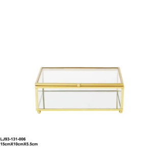 กล่องเครื่องประดับแก้วสีทองหรูหราทันสมัยแบบชาวยุโรปกล่องเครื่องประดับเล็กๆที่มีรูปทรงและโลโก้กรอบโลหะเงางามสำหรับผู้หญิงที่เก็บของตกแต่ง - Product Image 3