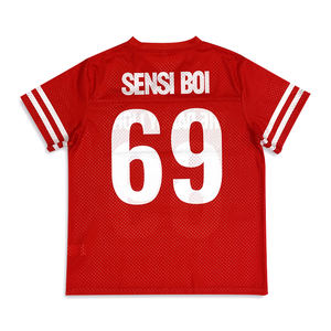 Camisetas de fútbol americano personalizadas de malla transpirable con diseño de estampado digital y logo, estilo streetwear moderno. - Product Image 2