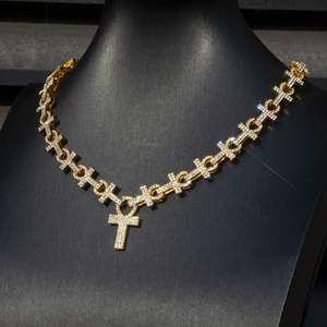 Men's 925 Silver 14K Gold Plated 15mm <b>Moissanite</b> Diamond Micro Pave Ankh Link <b>Chain</b> Stylish Men's Necklaces - Product Image 1