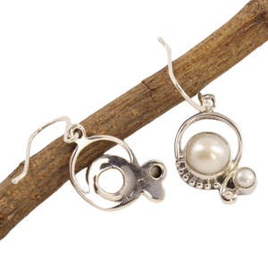 Boucles d'oreilles en perles et pierres précieuses Boucles d'oreilles rondes en argent sterling massif 925 pour femmes et filles, boucles d'oreilles pendantes en argent, argent - Product Image 4