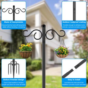Personnalisé Noir Fer Métal Double Bergers Crochets Pipe Stand Mangeoire À Oiseaux Pole Plante Cintre pour Fleurs En Plein Air Lanternes De Mariage - Product Image 4