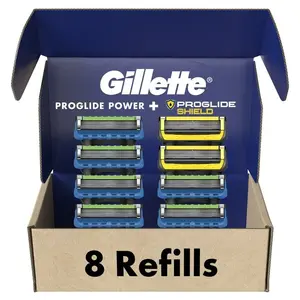 Recharges de lames de rasoir Gillette pour hommes, 6 cartouches Pro-Glide Power & 2 cartouches Pro-Glide Shield, 8 pièces - Product Image 1