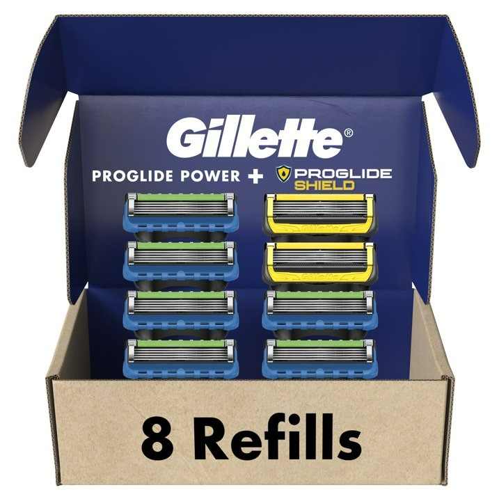 Gillette Men's Razor Blade Refills, 6 Pro-Glide Power & 2 Pro-Glide Shield Cartridges, 8 Count