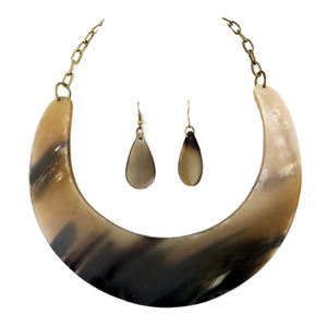 Natural Wholesale Handmade Buffalo Horn Woman Buffalo Horn <b>Necklace</b> with Earring Set Fashion Jewelry <b>Necklaces</b> - Product Image 1